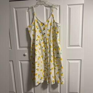 Hanna Andersson Women’s Lemon Print Maxi SunDress Cotton Linen Size XL Spring